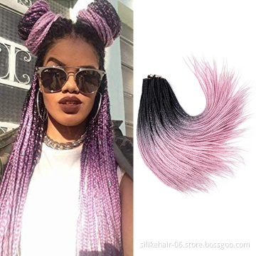 Best Quality Ombre Pink 24 inch 24 Roots/pack Heat Resistant Fiber Bulk Box Braid Crochet Synthetic Braiding Hair Extensions